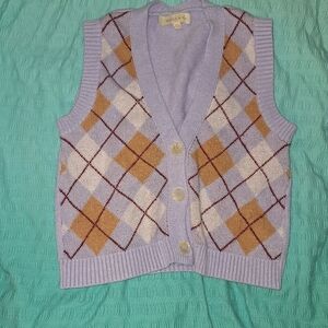 Hazel Moon Argyle Knit Sweater Vest Pastel Small
